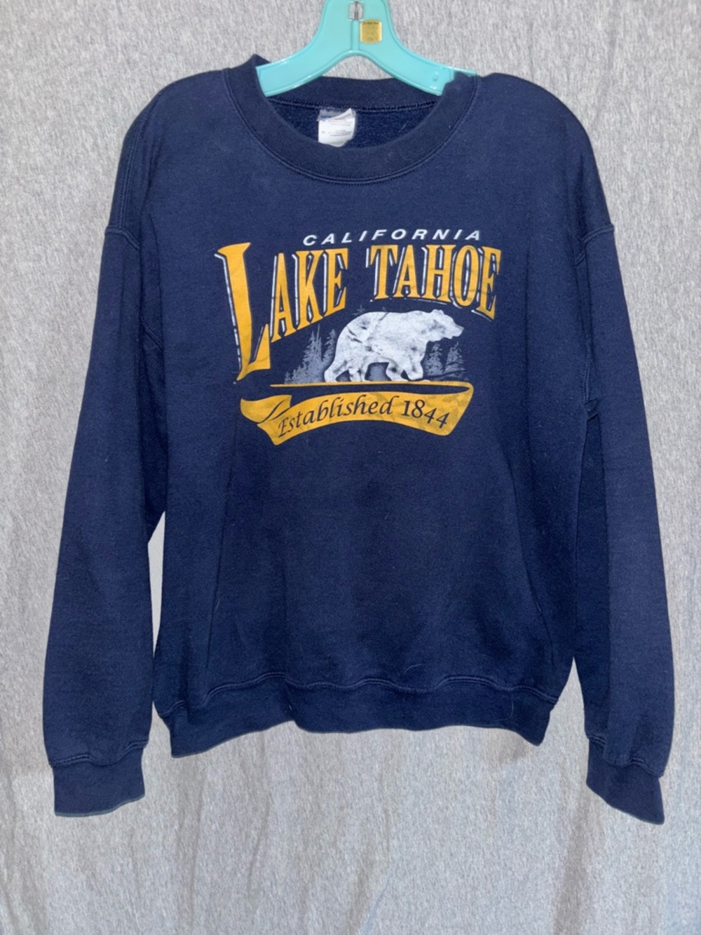 Gildan Navy Lake Tahoe Crewneck Sweatshirt with Gold Print